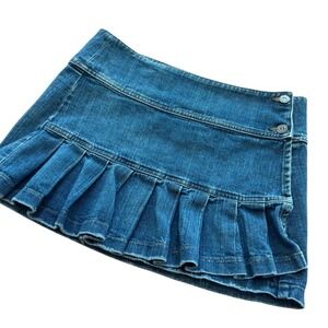 Y2K Juicy Couture Jeans USA Vintage Pleated Blue Denim Mini Skirt Size S